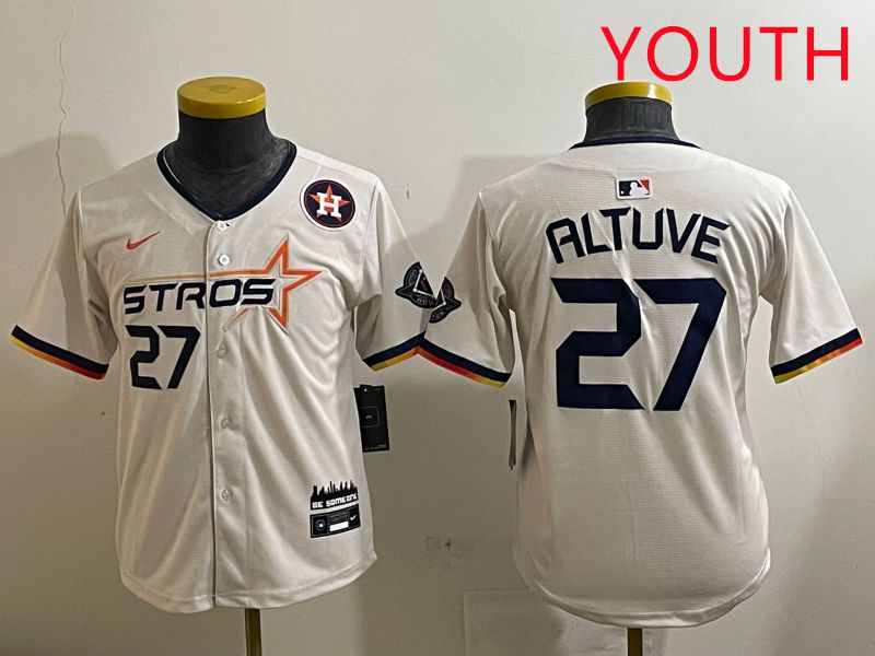 Youth Houston Astros #27 Altuve Cream Three generations Joint Name 2025 Nike MLB Jersey style 4123->youth mlb jersey->Youth Jersey